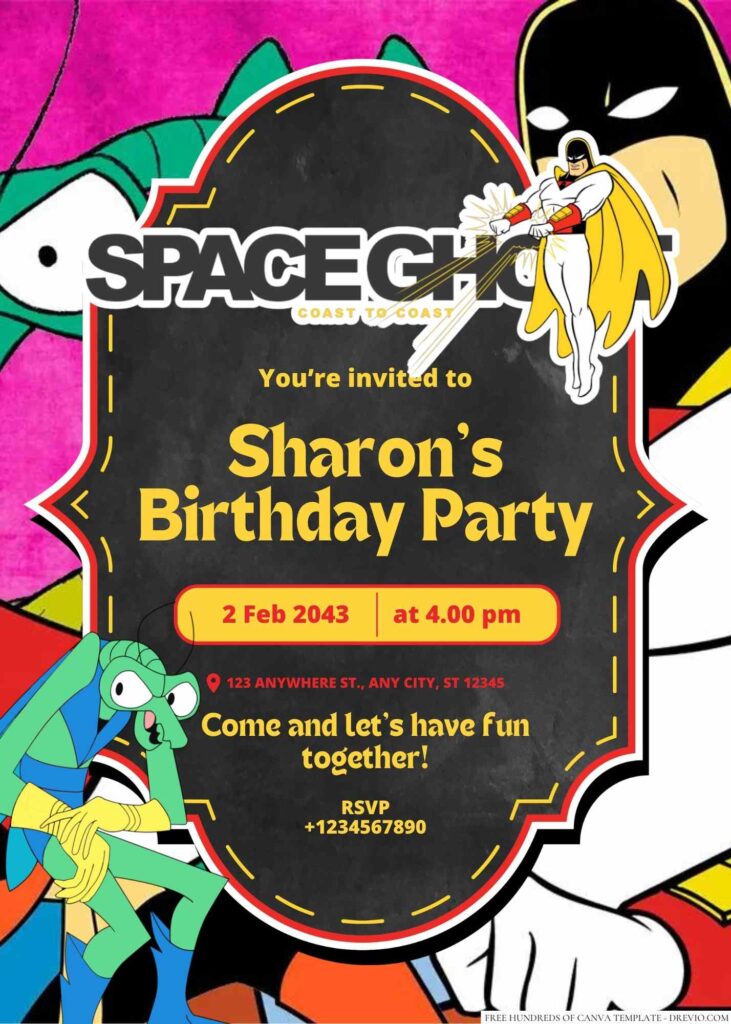 Free Editable Space Ghost (Coast to Coast) Birthday Invitation