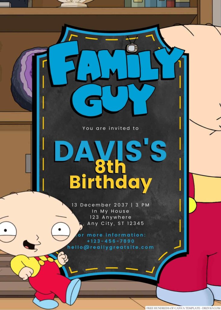 Free Editable Stewie Griffin (Family Guy) Birthday Invitation