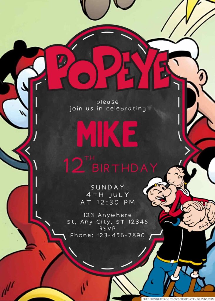 Free Editable Popeye Birthday Invitation
