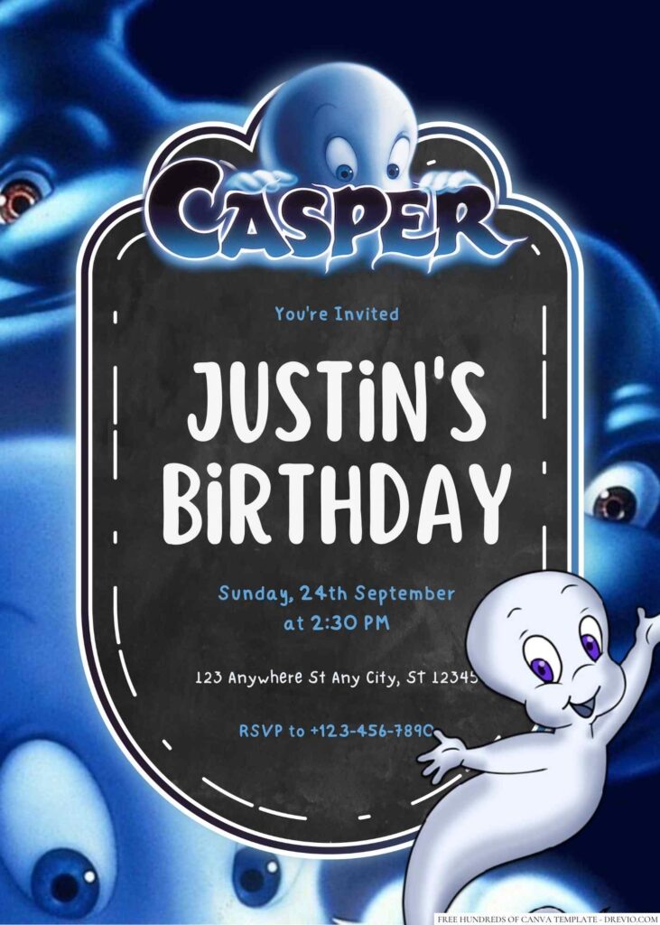 Free Editable Casper Ghost Birthday Invitation