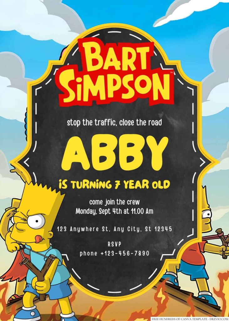 Free Editable Bart Simpson (The Simpsons) Birthday Invitation