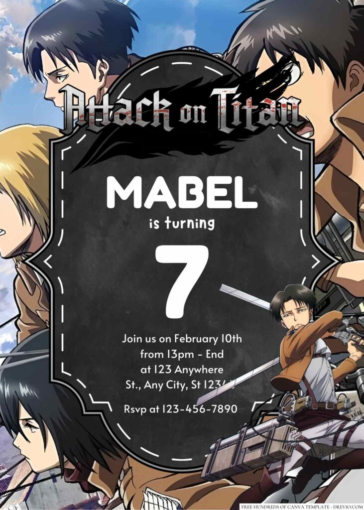 Free Editable Attack on Titan Birthday Invitation 