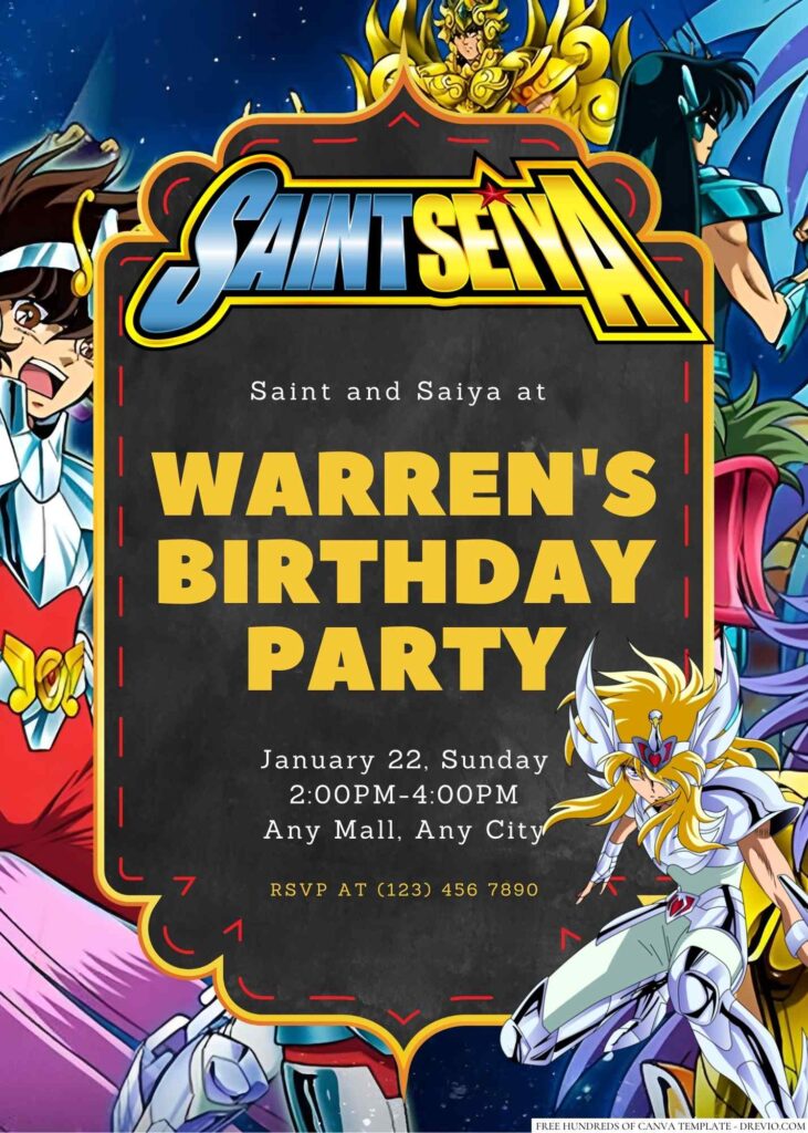 Saint Seiya Birthday Invitation
