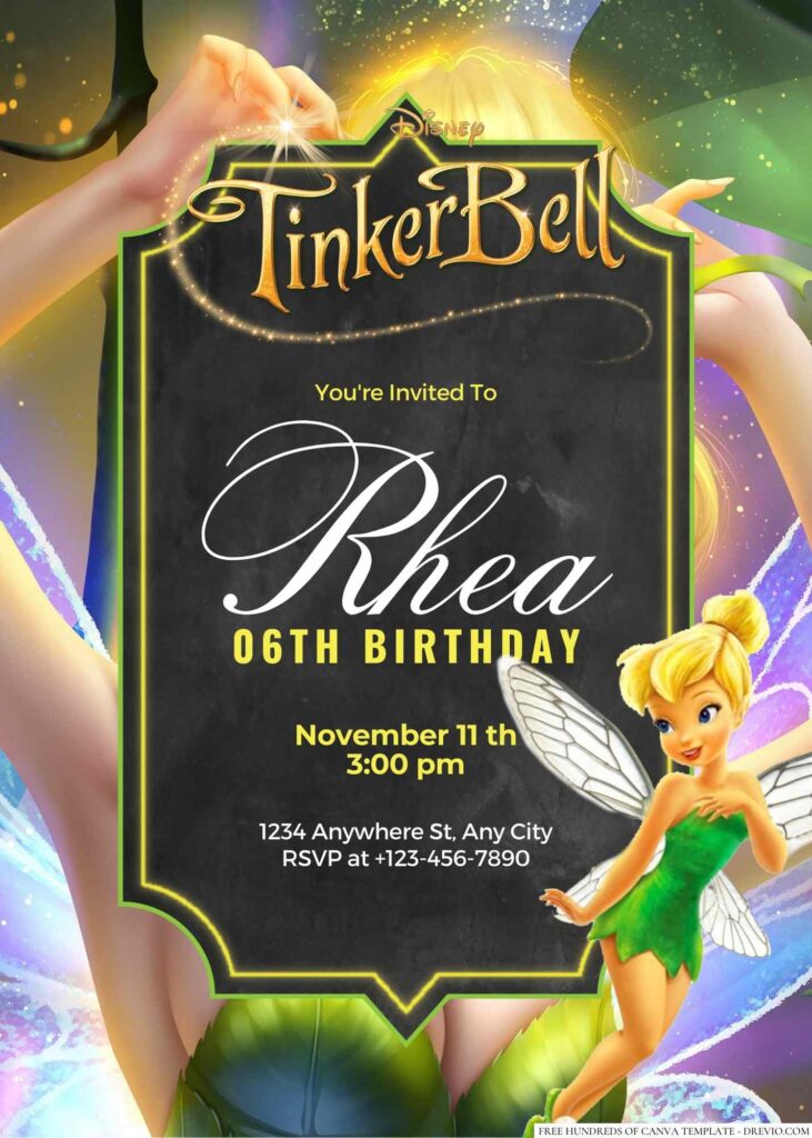 Free Editable Tinker Bell Birthday invitation