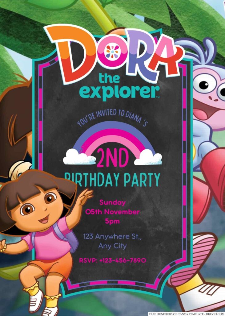 Free Editable Dora the Explorer Birthday Invitation