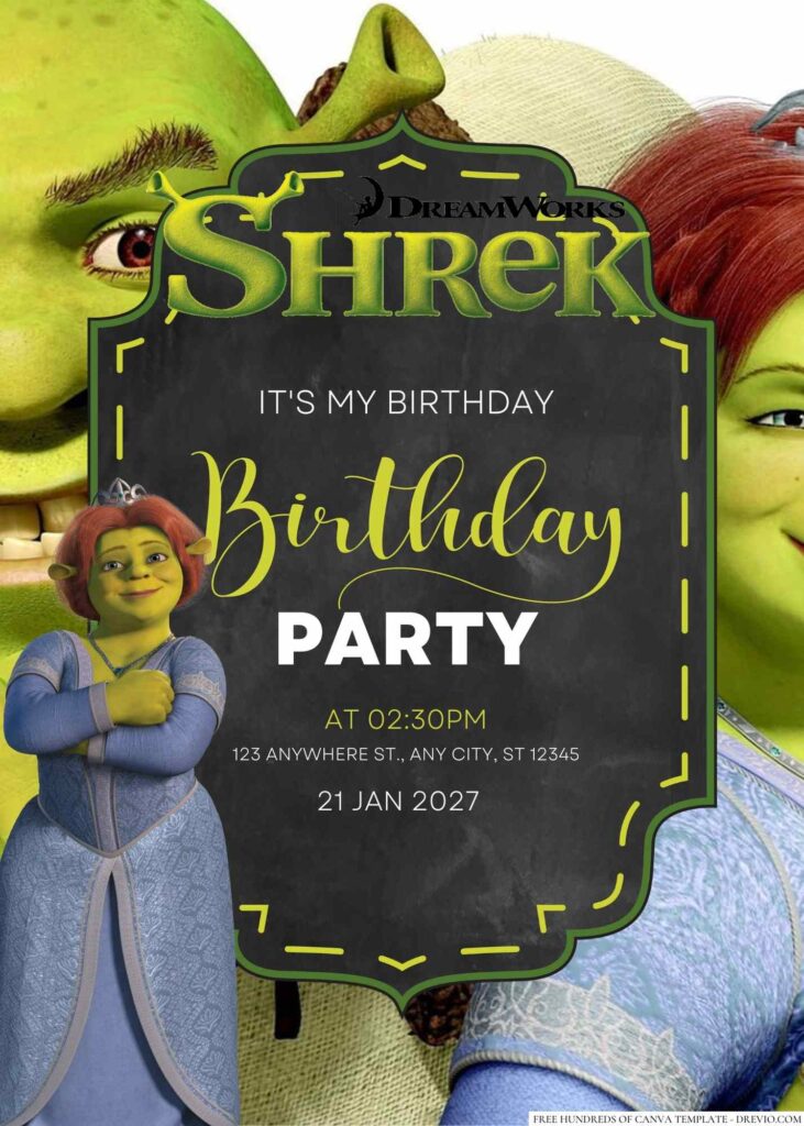Free Editable Fiona from Shrek Birthday Invitation