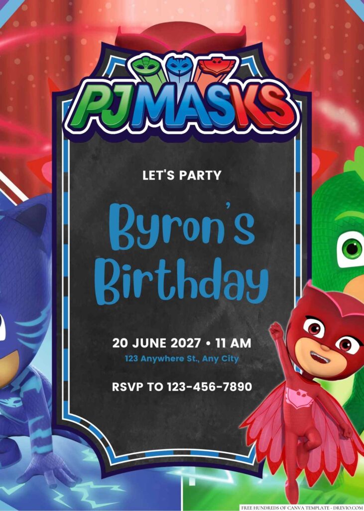 Free Editable PJ Masks Birthday Invitation