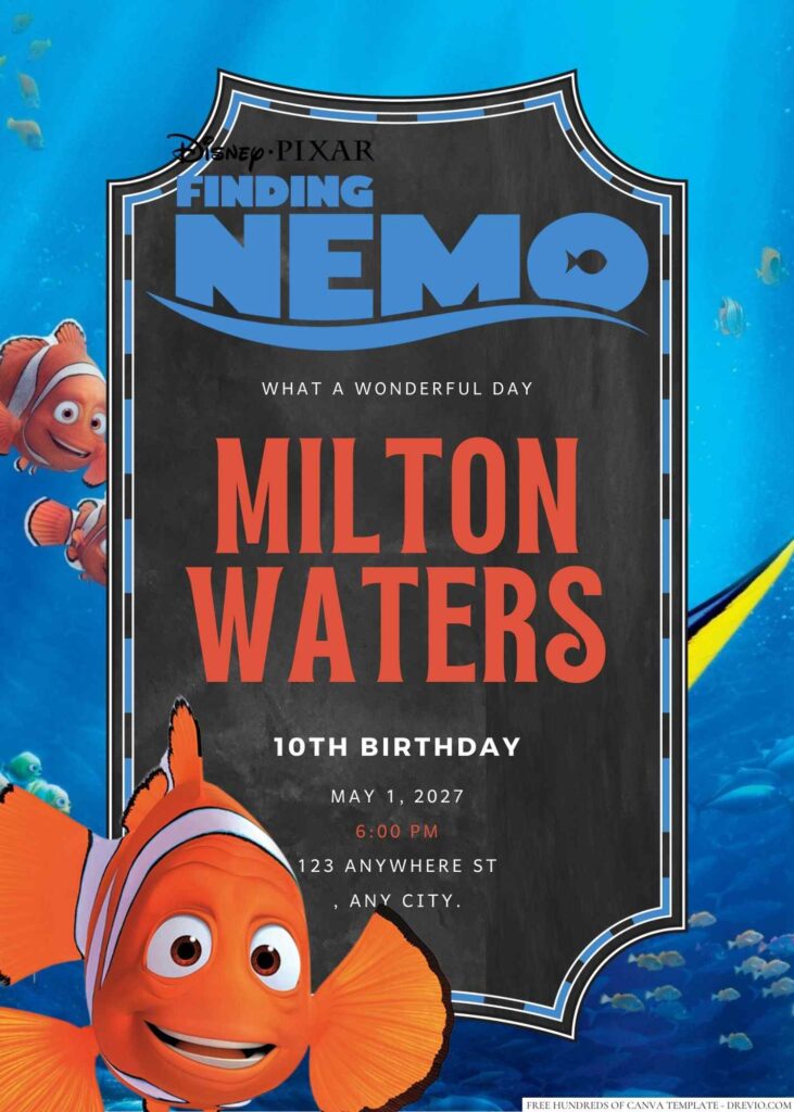 Free Editable Finding Nemo Birthday Invitation