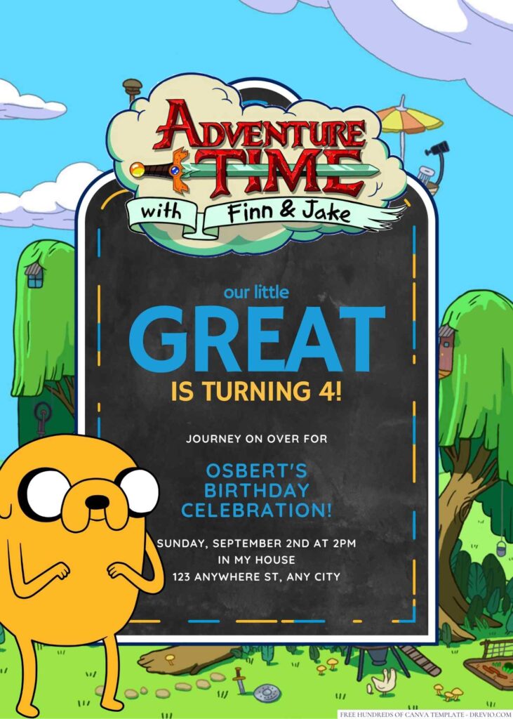 Free Editable Adventure Time Birthday Invitation