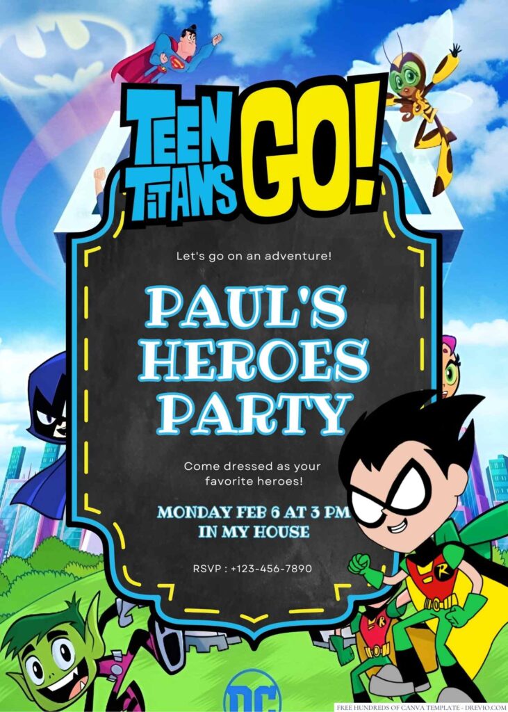 Free Editable Teen Titans Go! Birthday Invitation