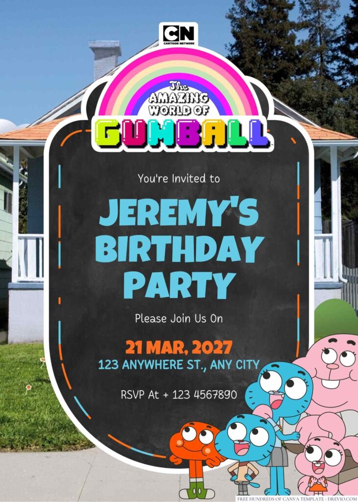 Free Editable The Amazing World of Gumball Birthday Invitation