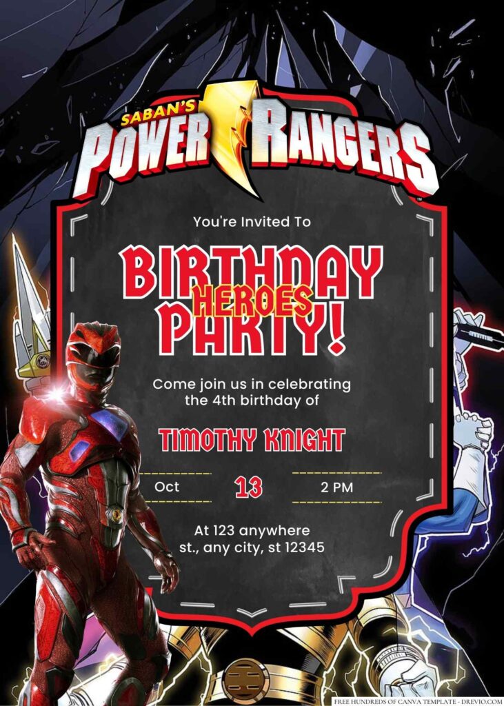 Free Editable Power Rangers Birthday Invitation