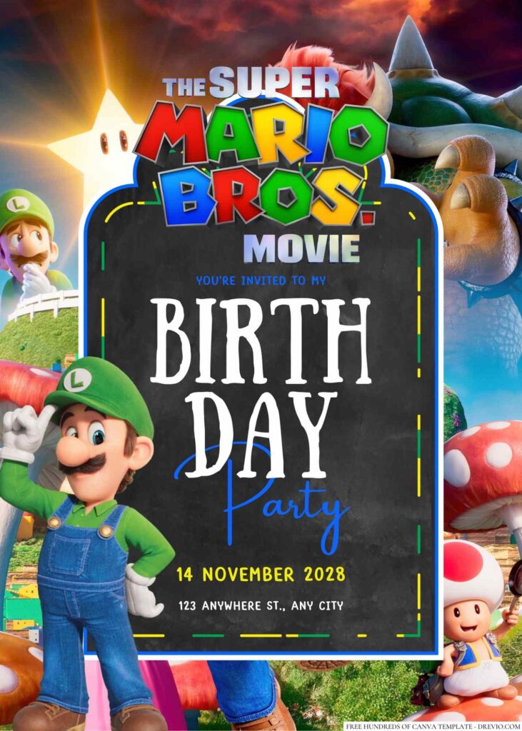 Free Editable Super Mario Bros. Birthday Invitation