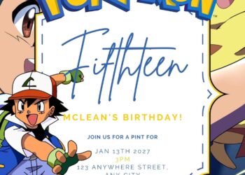 Free Editable Ash Ketchum Pokemon Birthday Invitation