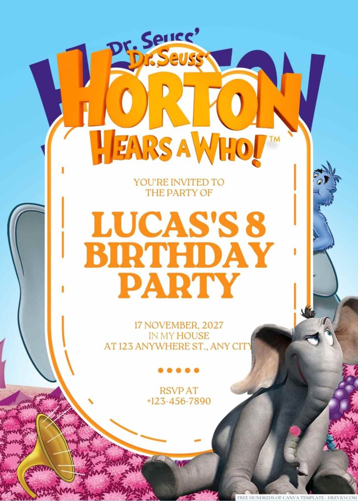 Free Editable Horton Hears a Who! Birthday Invitation