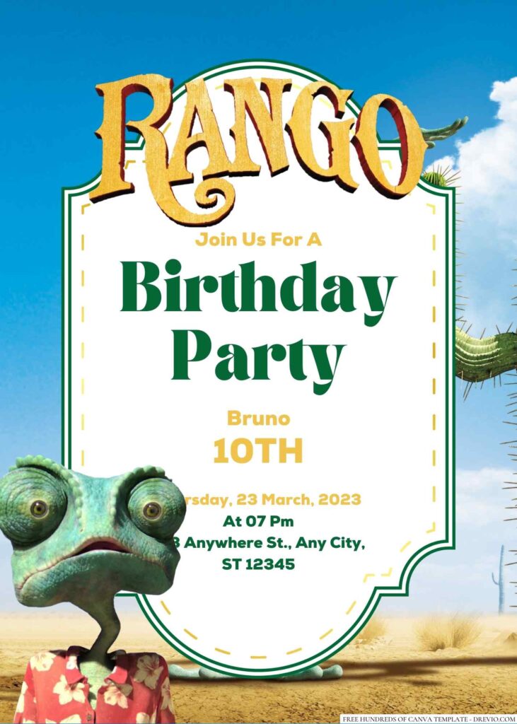 Free Editable Rango Birthday Invitation