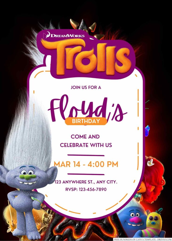 Free Editable Trolls Birthday Invitation