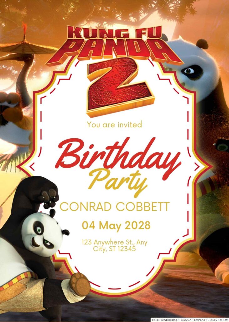 Free Editable Kung Fu Panda 2 Birthday Invitation