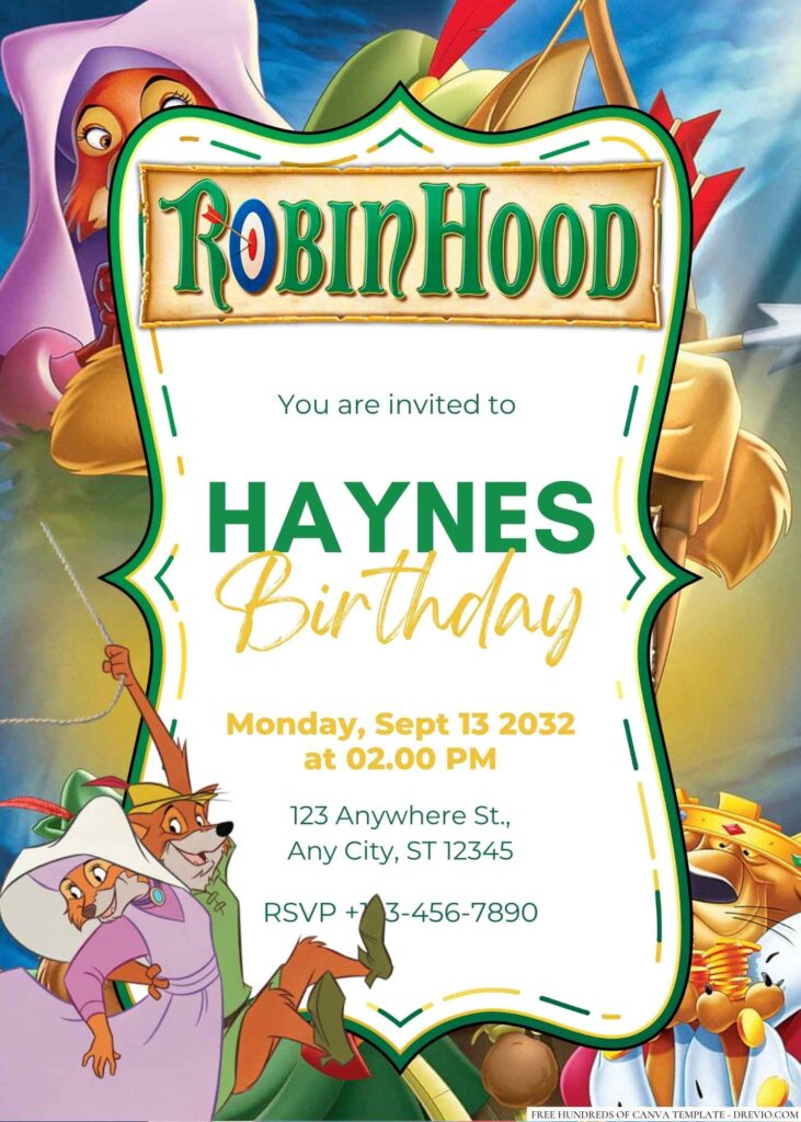 Free Editable Robin Hood Birthday Invitation