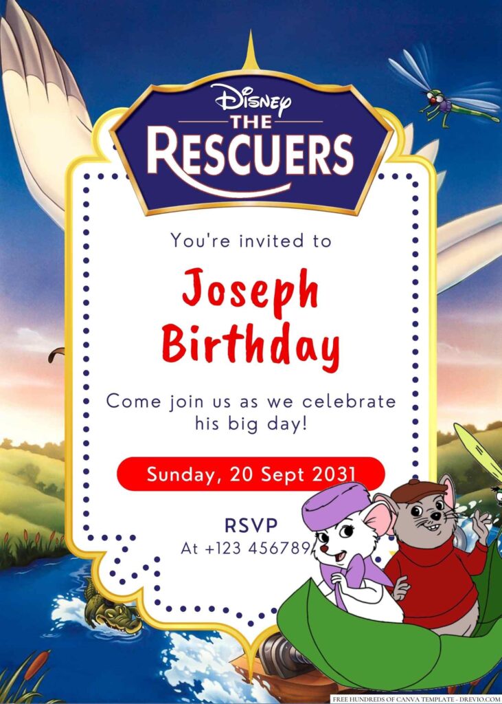 Free Editable The Rescuers Birthday Invitation