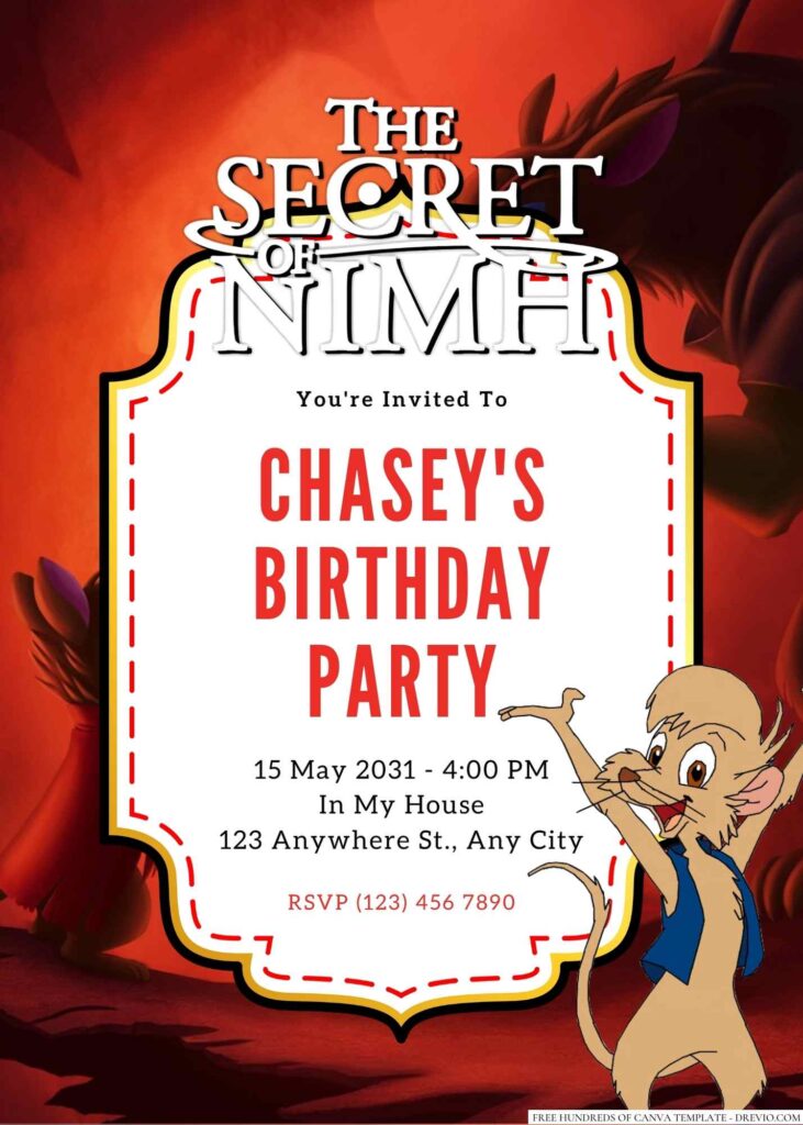 Free Editable The Secret of NIMH Birthday Invitation