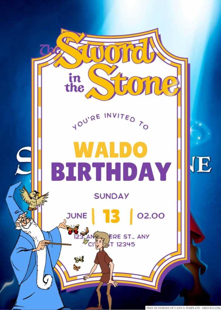 Free Editable The Sword in the Stone Birthday Invitation