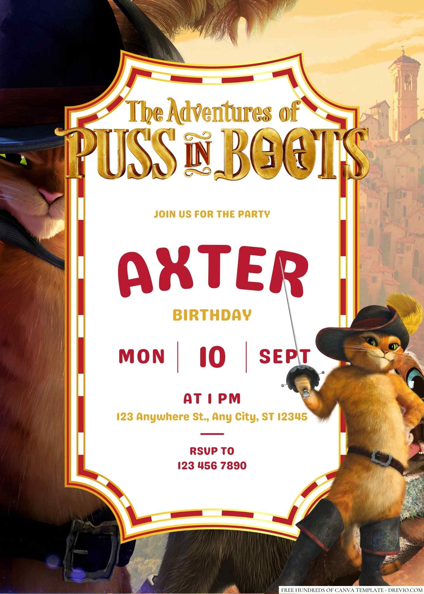 16+ Puss in Boots Canva Birthday invitation Templates