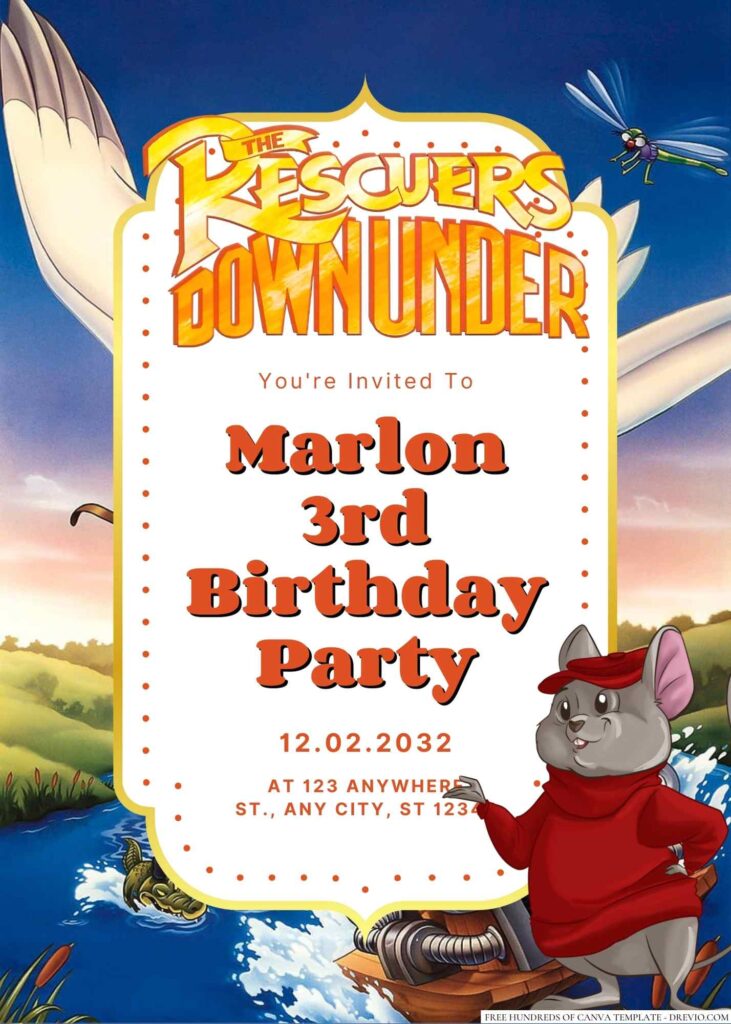 Free Editable The Rescuers Down Under Birthday Invitatio