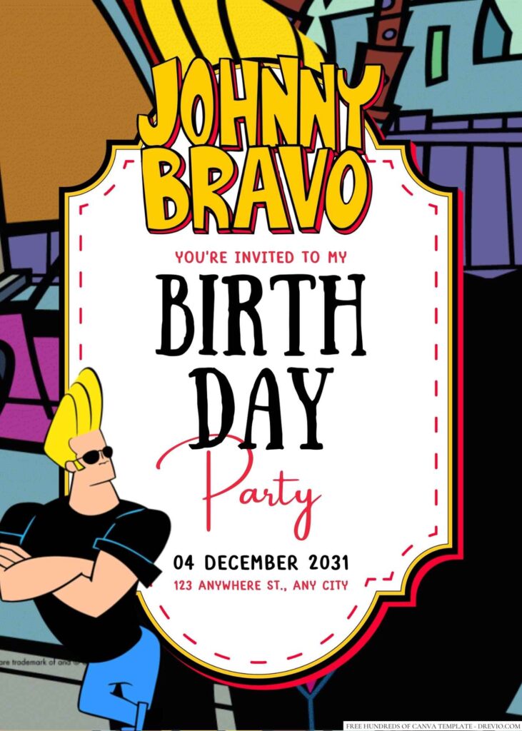 Free Editable Johnny Bravo Birthday Invitation 