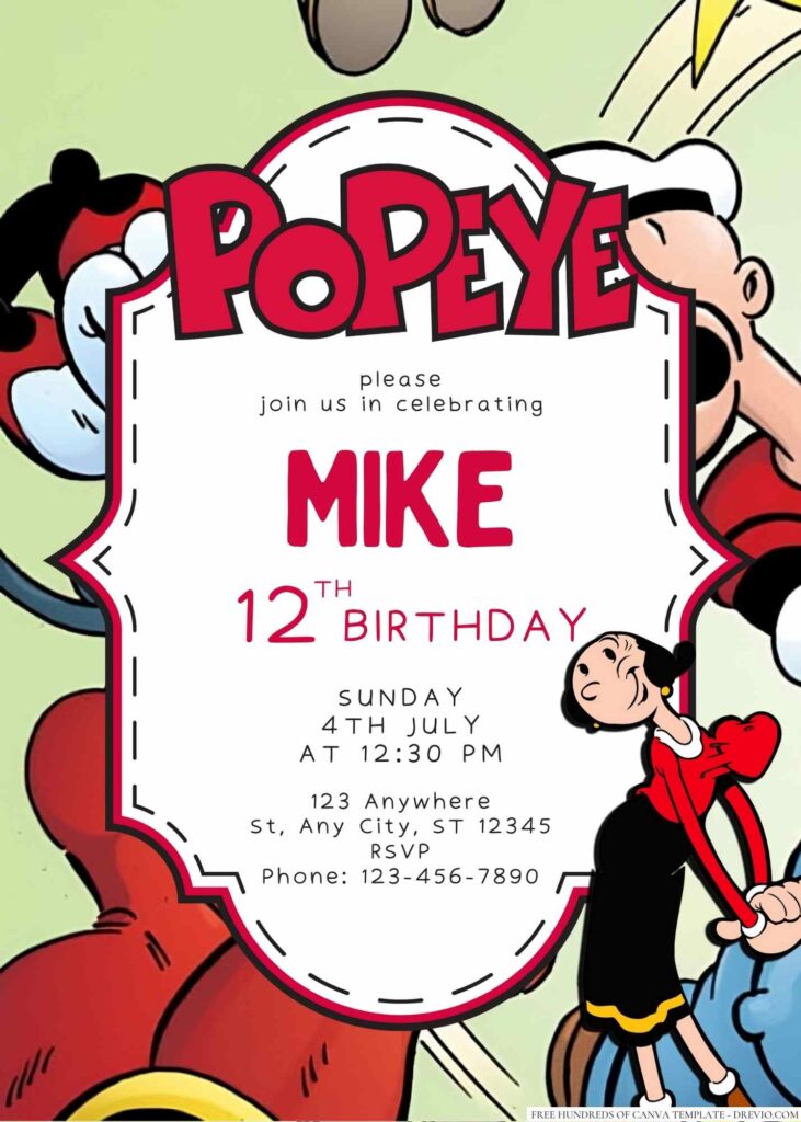 Free Editable Popeye Birthday Invitation