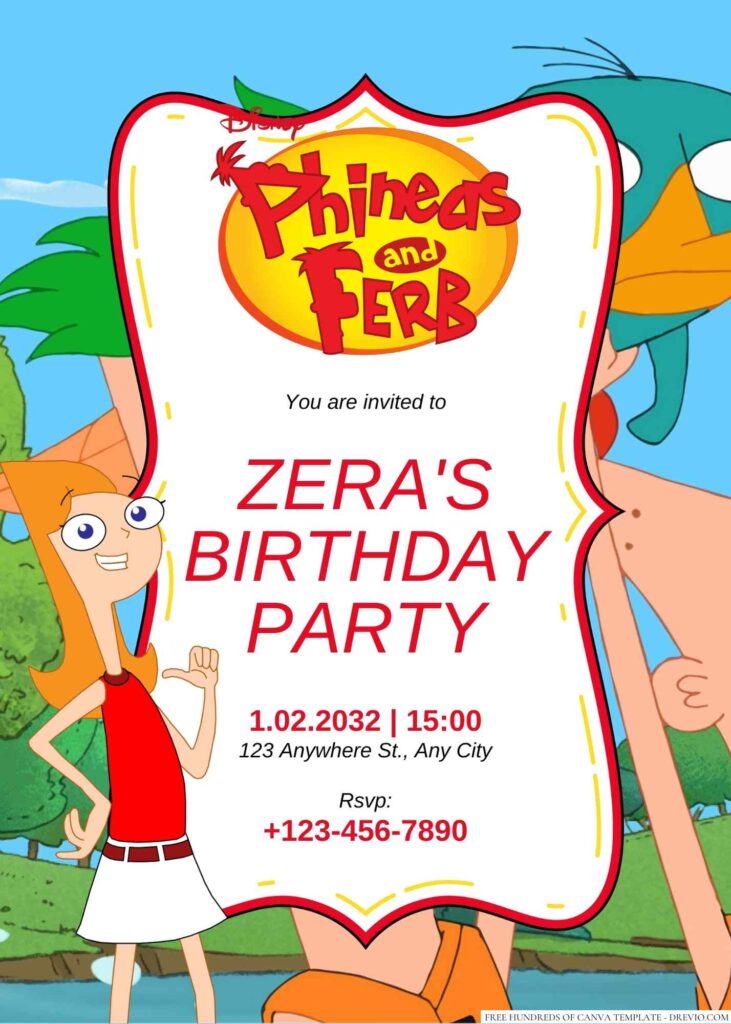 Free Editable Phineas and Ferb Birthday Invitation