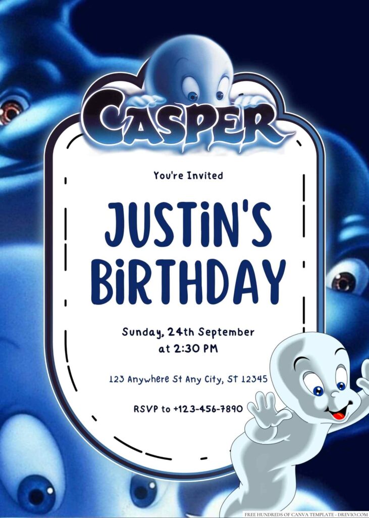 Free Editable Casper Ghost Birthday Invitation
