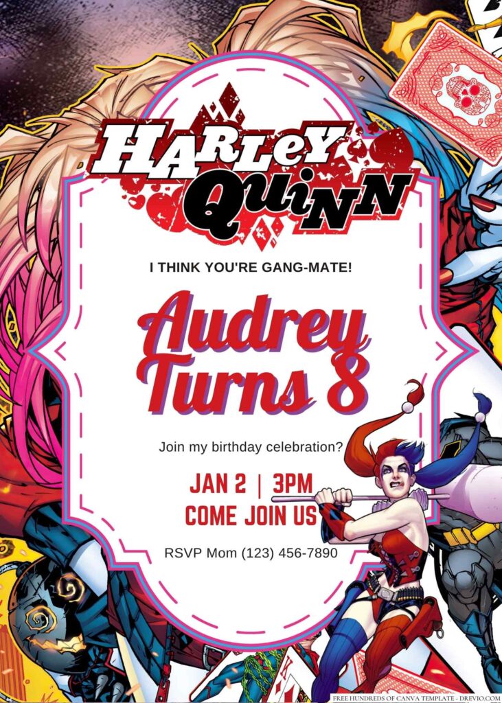 Free Editable Harley Quinn Birthday Invitation