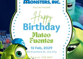 Free Editable Mike Wazowski from Monsters Inc. Birthday Invitation