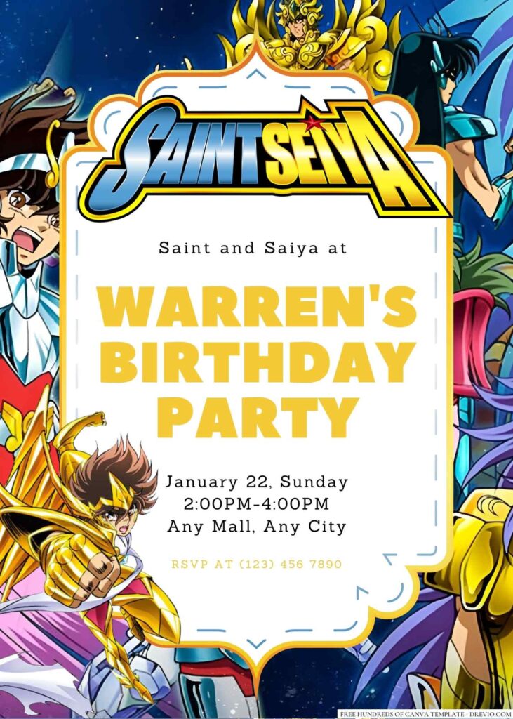 Saint Seiya Birthday Invitation