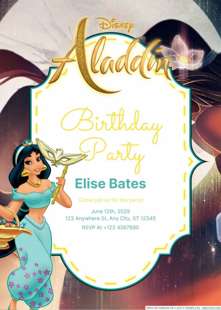 Free Editable Jasmine from Aladdin Birthday invitation