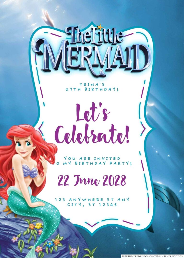 Free Editable The Little Mermaid Birthday Invitation