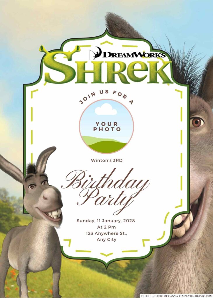 Free Editable Donkey from Shrek Birthday Invitation
