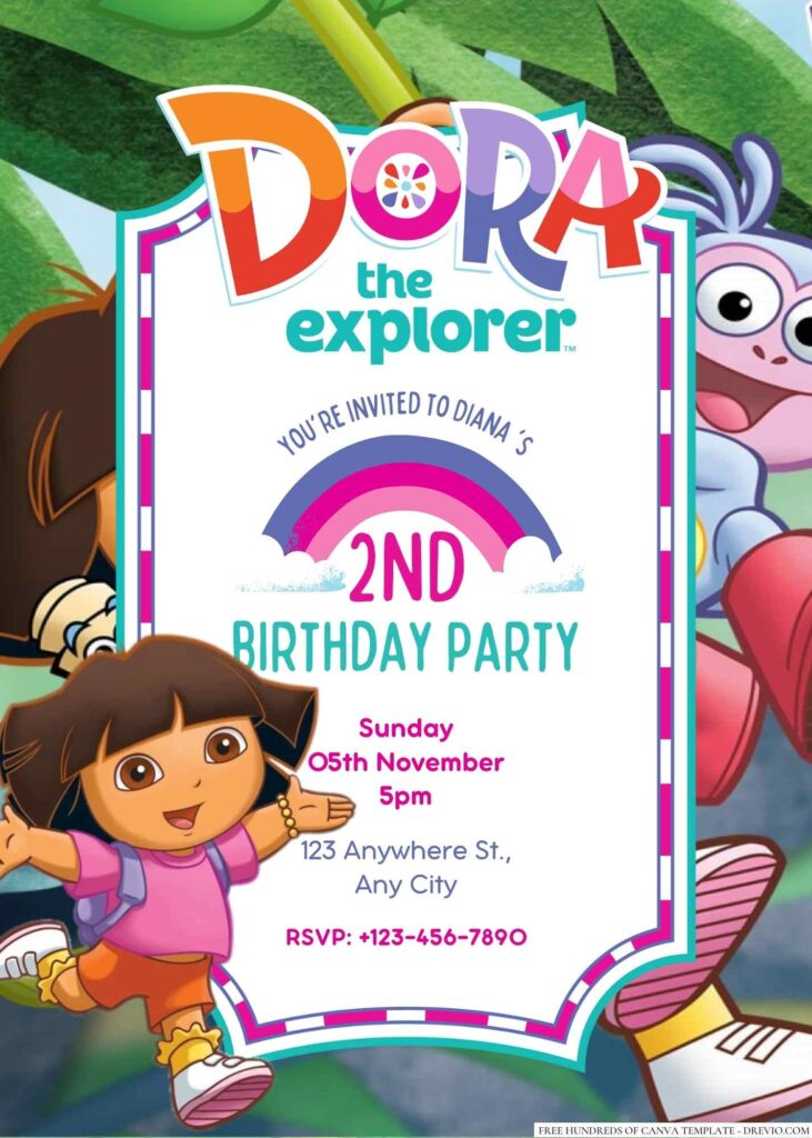 Free Editable Dora the Explorer Birthday Invitation