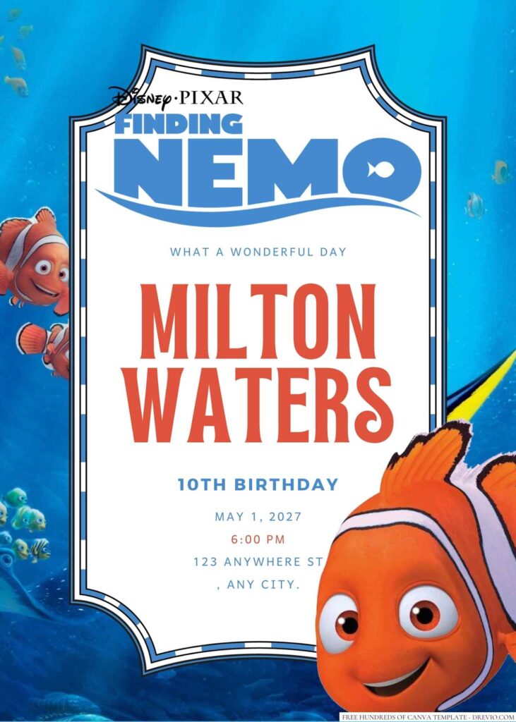 Free Editable Finding Nemo Birthday Invitation