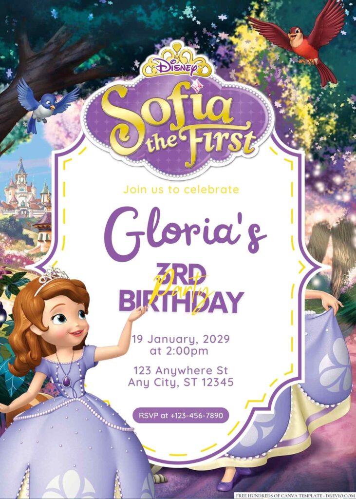 Free Editable Sofia the First Birthday Invitation