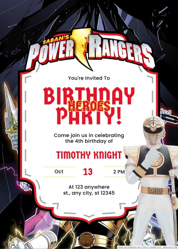 Free Editable Power Rangers Birthday Invitation
