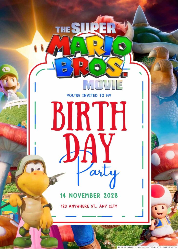 Free Editable Super Mario Bros. Birthday Invitation