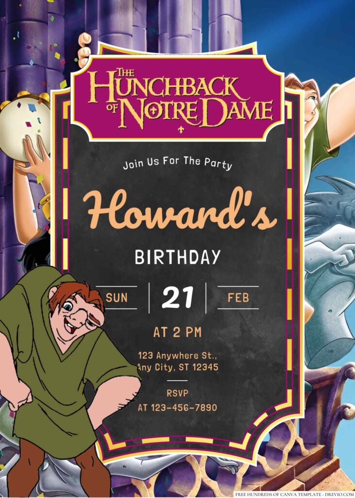 Free Editable The Hunchback of Notre Dame Birthday Invitation
