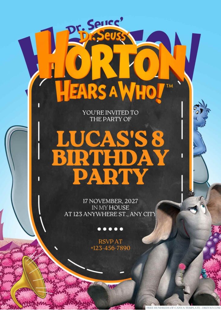 Free Editable Horton Hears a Who! Birthday Invitation