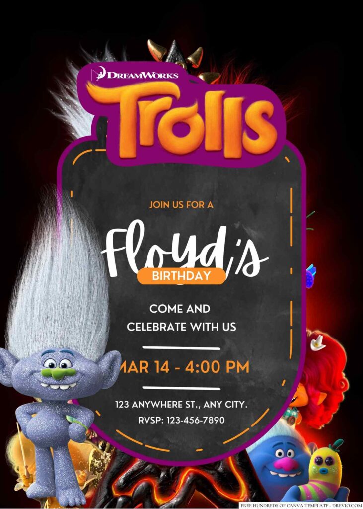 Free Editable Trolls Birthday Invitation