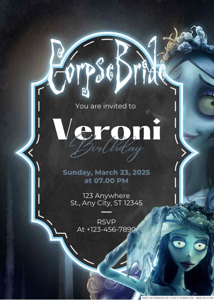 Free Editable Corpse Bride Birthday Invitation