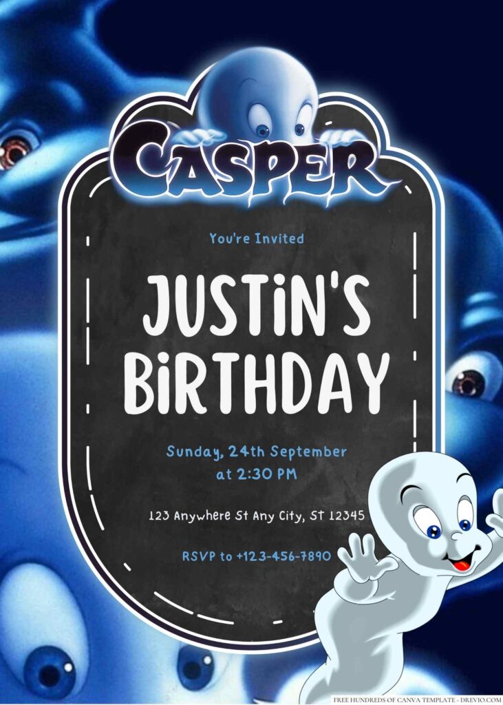 Free Editable Casper Ghost Birthday Invitation