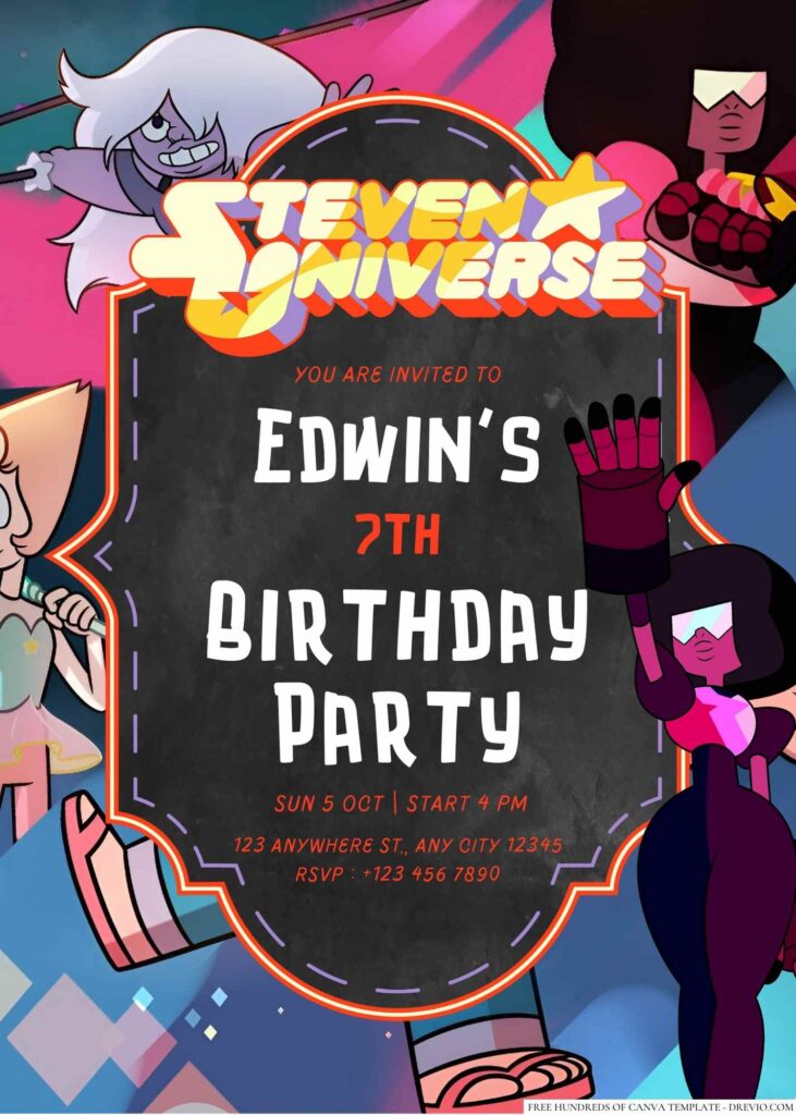 Free Editable Steven Universe Birthday Invitation