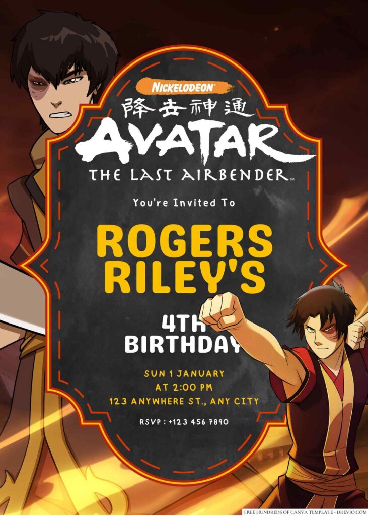 Zuko (Avatar The Last Airbender) Birthday Invitation
